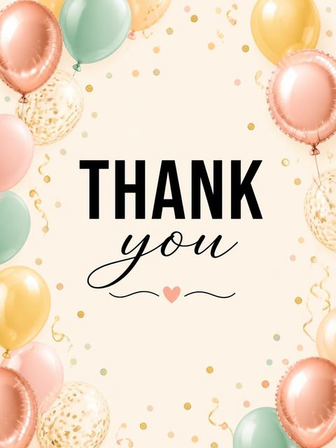 Thank-you flat in the Rose Gold Balloon 40th Birthday design
