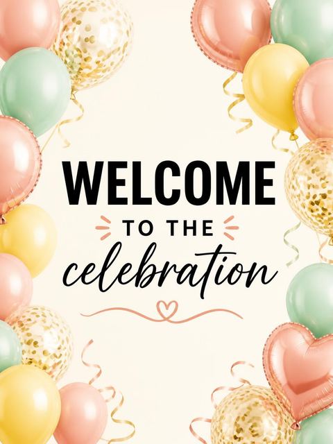 Welcome sign in the Rose Gold Balloon 40th Birthday design