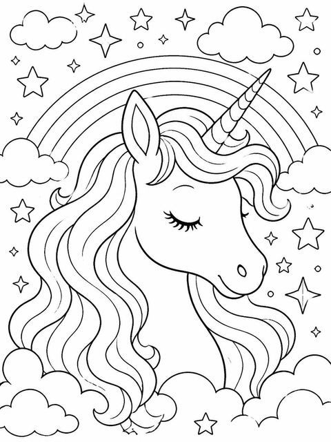 Coloring sheet in the Holographic Unicorn 5th Birthday Invitation design
