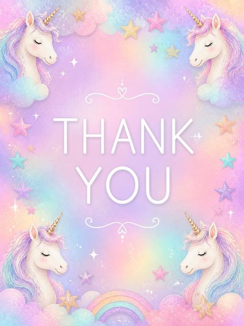 Thank-you flat in the Holographic Unicorn 5th Birthday Invitation design