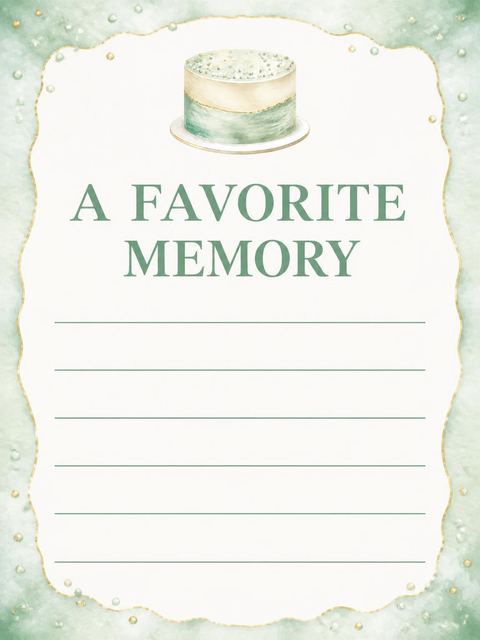 Memory card in the Sage Green Watercolor Cake 40th Birthday design