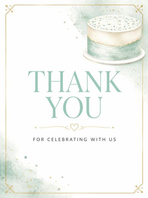 Thank-you flat in the Sage Green Watercolor Cake 40th Birthday design