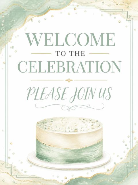 Welcome sign in the Sage Green Watercolor Cake 40th Birthday design