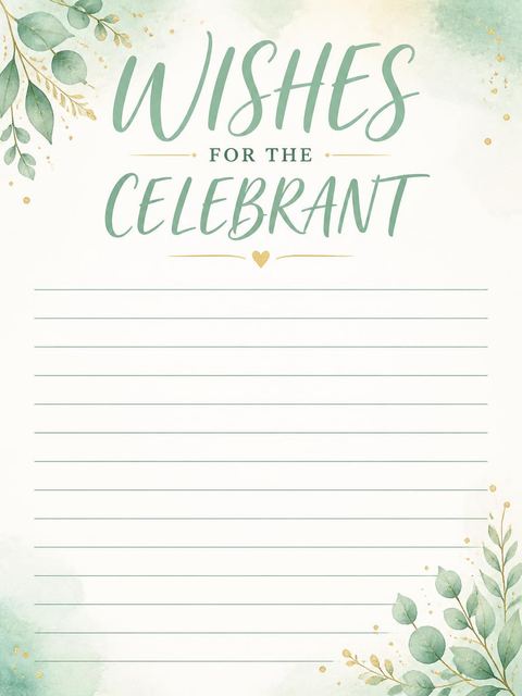 Wishes page in the Sage Green Watercolor Cake 40th Birthday design
