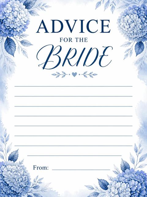 Advice card in the Watercolor Blue Hydrangea Bridal Shower design