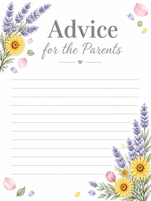 Advice card in the Watercolor Floral Lettering Baby Shower design