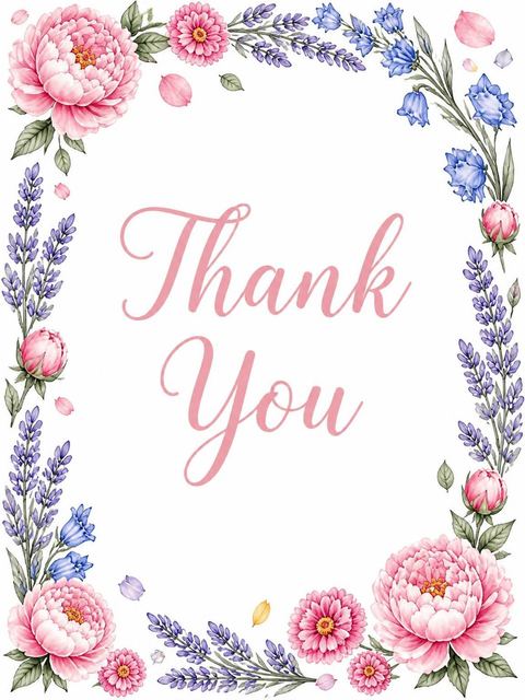 Thank-you flat in the Watercolor Floral Lettering Baby Shower design