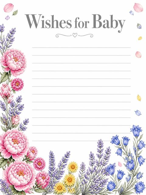 Wishes page in the Watercolor Floral Lettering Baby Shower design
