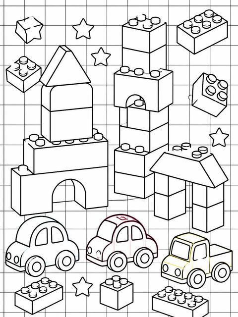 Coloring sheet in the Colorful Building Blocks 1st Birthday design