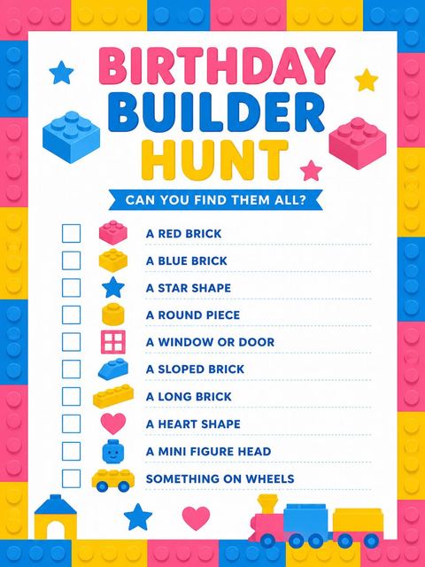 Scavenger hunt in the Colorful Building Blocks 1st Birthday design
