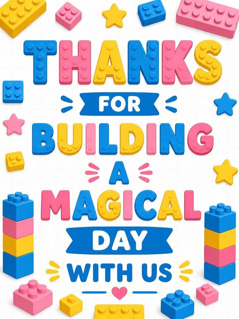 Thank-you flat in the Colorful Building Blocks 1st Birthday design