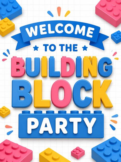 Welcome sign in the Colorful Building Blocks 1st Birthday design
