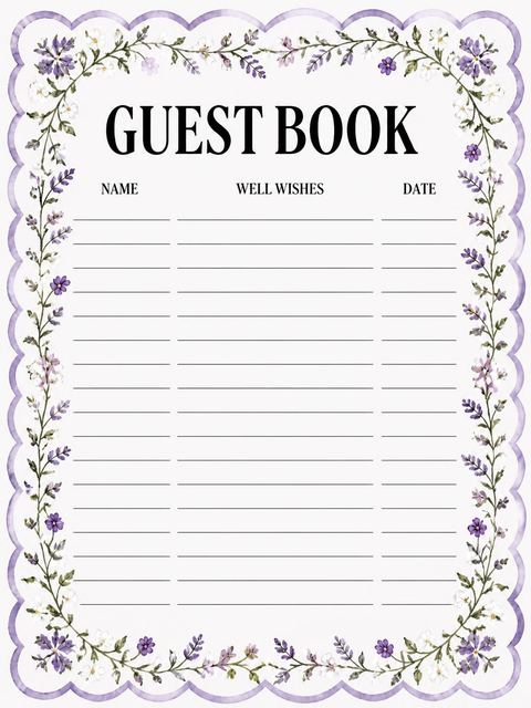 Guest sign-in sheet in the Watercolor Lavender Scalloped 50th Birthday Invitation design