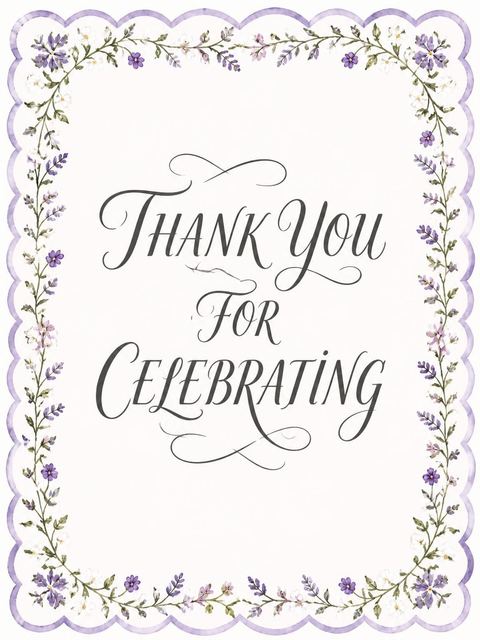Thank-you flat in the Watercolor Lavender Scalloped 50th Birthday Invitation design