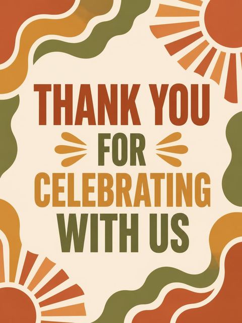 Thank-you flat in the Retro 70s Sunburst 40th Birthday design
