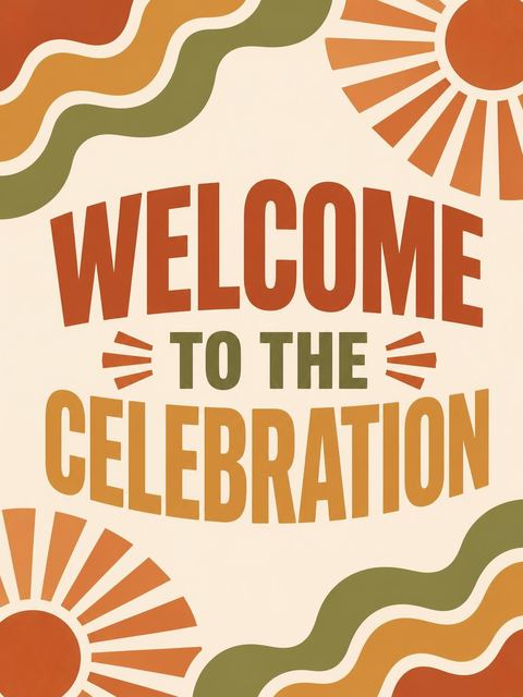 Welcome sign in the Retro 70s Sunburst 40th Birthday design