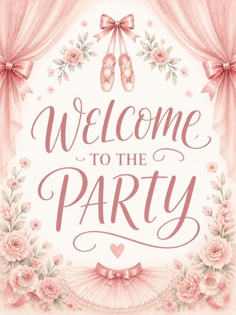 Welcome sign in the Blush Watercolor Ballerina 2nd Birthday design
