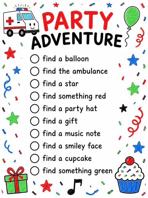 Scavenger hunt in the Crayon Ambulance 3rd Birthday Invitation design