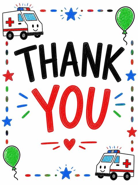 Thank-you flat in the Crayon Ambulance 3rd Birthday Invitation design