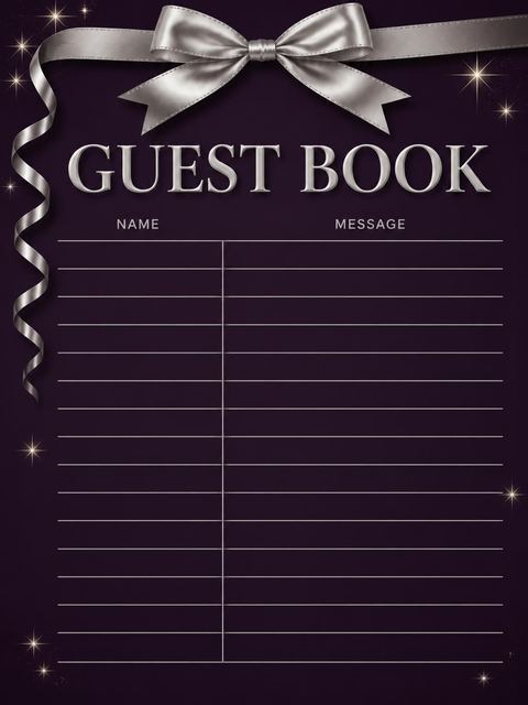 Guest sign-in sheet in the Dark Purple Silver Ribbon 80th Birthday design