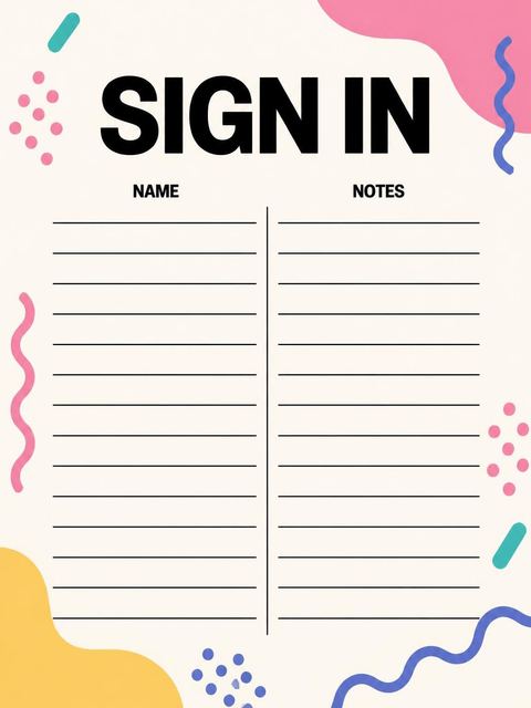 Guest sign-in sheet in the Memphis Geometric 25th Birthday Party design