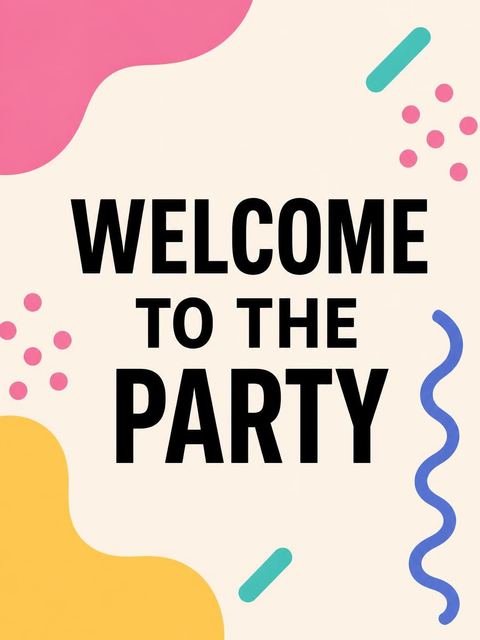 Welcome sign in the Memphis Geometric 25th Birthday Party design