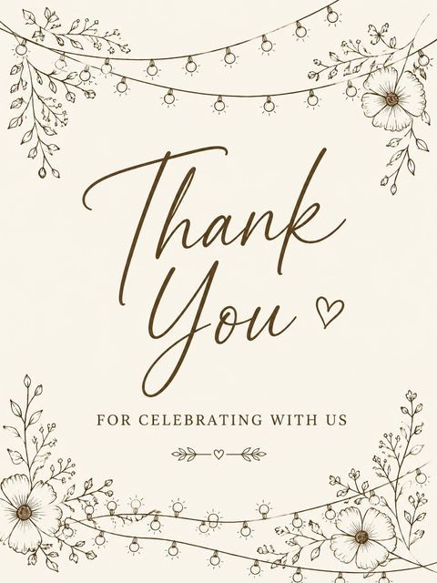 Thank-you flat in the Cream Botanical String Light Invitation design