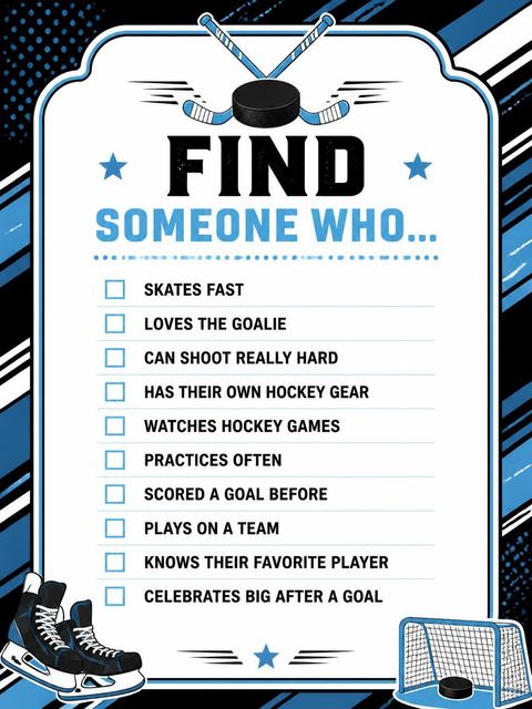 Scavenger hunt in the Crossed Hockey Sticks 9th Birthday Party design