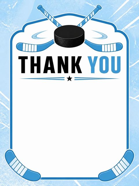 Thank-you flat in the Crossed Hockey Sticks 9th Birthday Party design