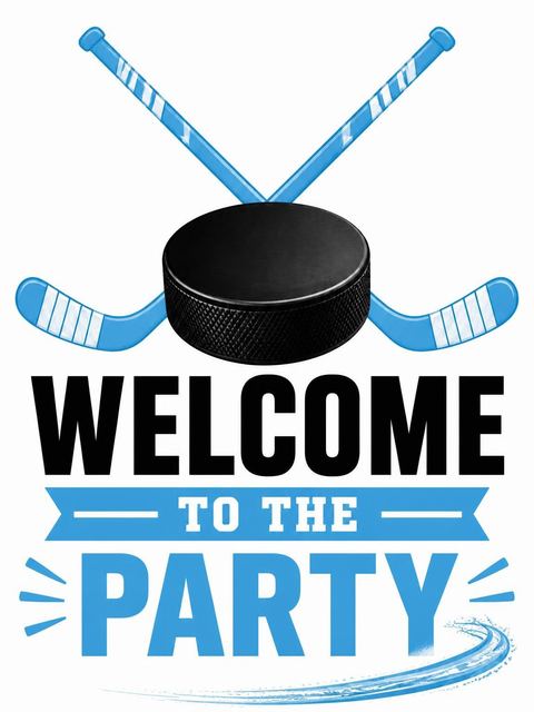 Welcome sign in the Crossed Hockey Sticks 9th Birthday Party design