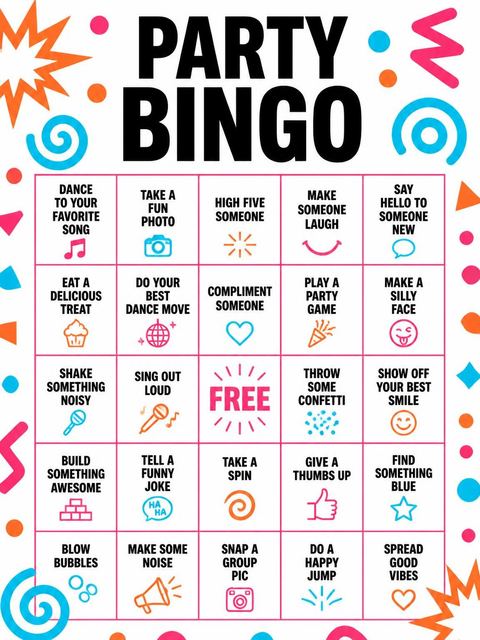 Bingo grid in the Black 10th Birthday Invitation design