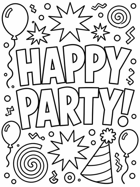 Coloring sheet in the Black 10th Birthday Invitation design
