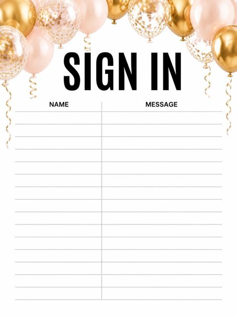 Guest sign-in sheet in the Gold Balloon 60th Birthday Invite design