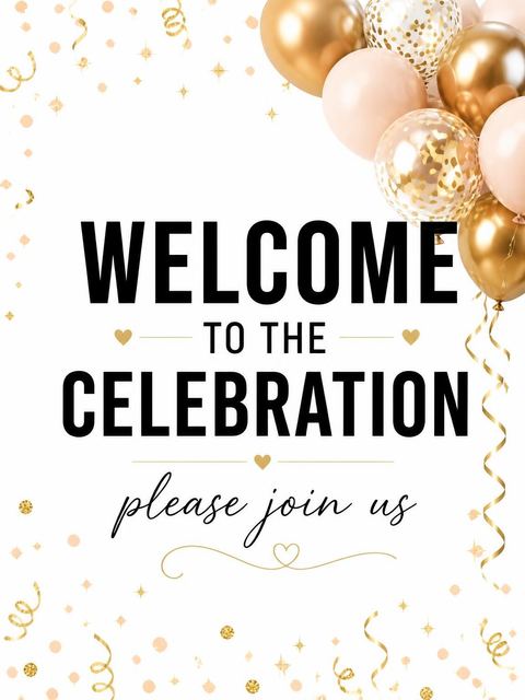 Welcome sign in the Gold Balloon 60th Birthday Invite design