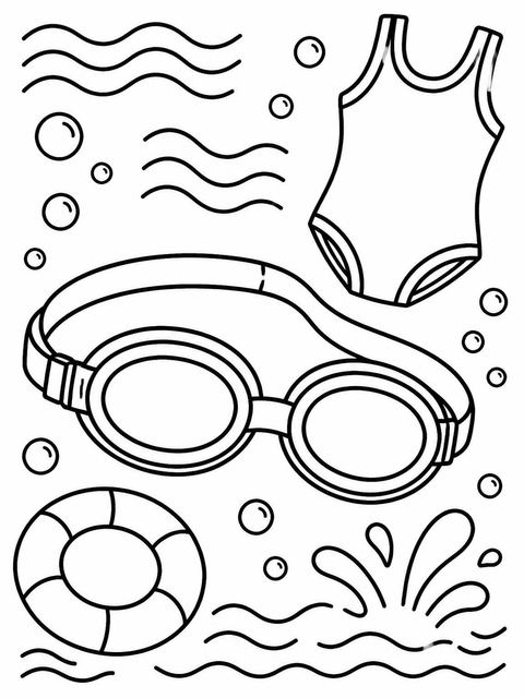 Coloring sheet in the Crayon Blue Swim 6th Birthday Invitation design