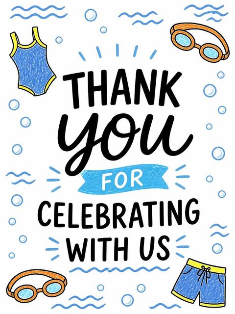 Thank-you flat in the Crayon Blue Swim 6th Birthday Invitation design