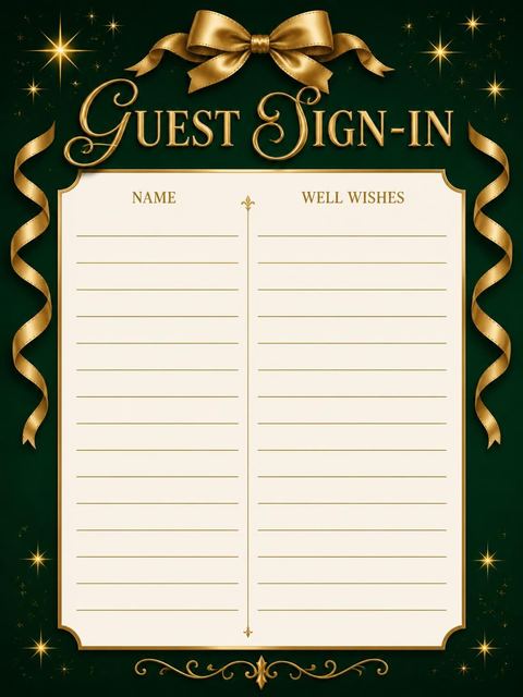 Guest sign-in sheet in the Emerald Silk Gold Ribbon 30th Birthday design