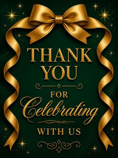 Thank-you flat in the Emerald Silk Gold Ribbon 30th Birthday design