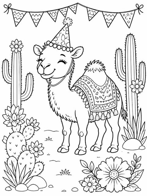 Coloring sheet in the Watercolor Camel Desert 5th Birthday design