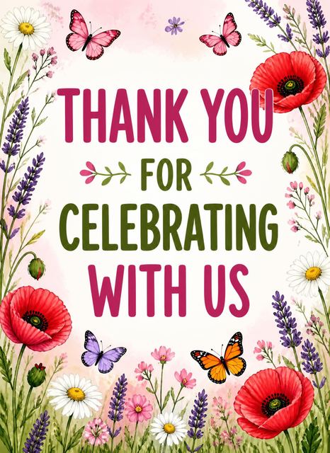 Thank-you flat in the Red Poppy Butterfly Birthday design
