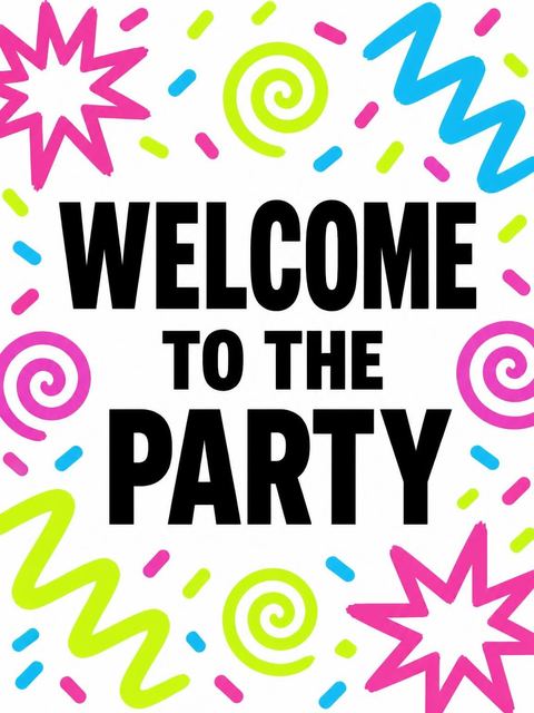Welcome sign in the Neon Scribble Graphic Kids Birthday design
