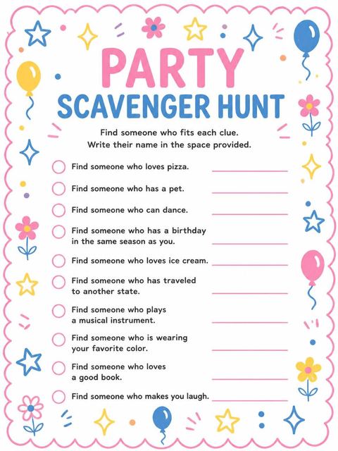 Scavenger hunt in the Pink Blue Yellow Balloon 8th Birthday design