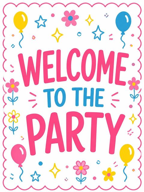 Welcome sign in the Pink Blue Yellow Balloon 8th Birthday design
