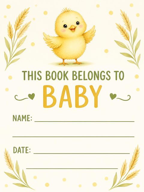 Books for baby bookplate in the Watercolor Chick Wheat 1st Birthday design