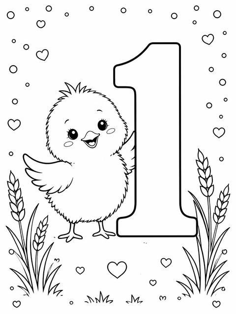 Coloring sheet in the Watercolor Chick Wheat 1st Birthday design
