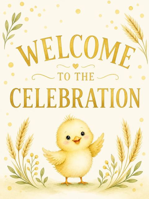 Welcome sign in the Watercolor Chick Wheat 1st Birthday design