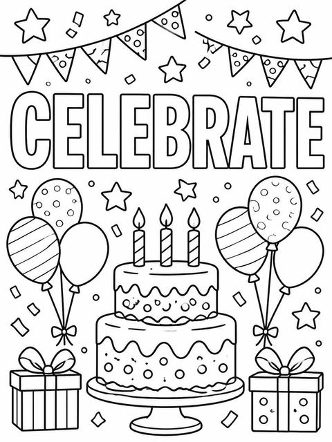 Coloring sheet in the Burnt Orange Retro Typography 4th Birthday design