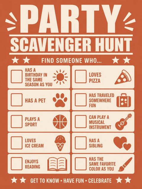 Scavenger hunt in the Burnt Orange Retro Typography 4th Birthday design