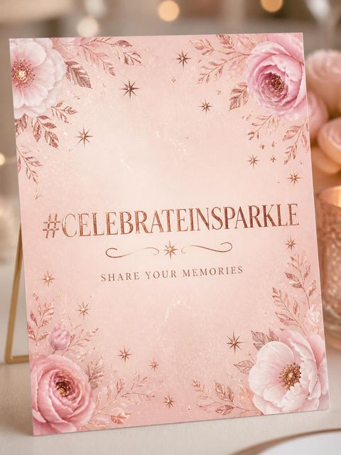 Hashtag card in the Glam Pink 18th Birthday Glow design