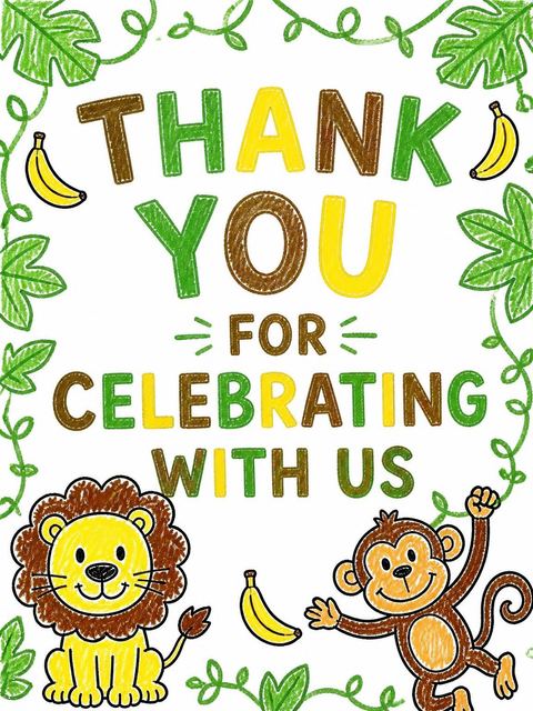 Thank-you flat in the Crayon Jungle Animal 7th Birthday Invitation design